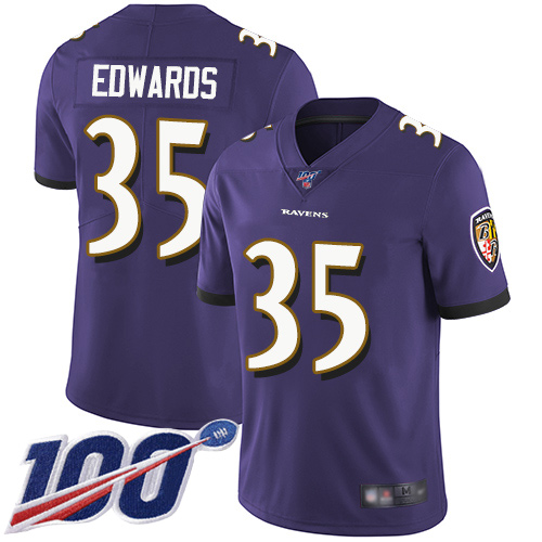 Baltimore Ravens Limited Purple Men Gus Edwards Home Jersey NFL Football #35 100th Season Vapor Untouchable->youth nfl jersey->Youth Jersey